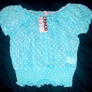 BONGO | Tops | Nwt Bongo Medium Cyan Shirred Smocked Polka Dot Sheer ...